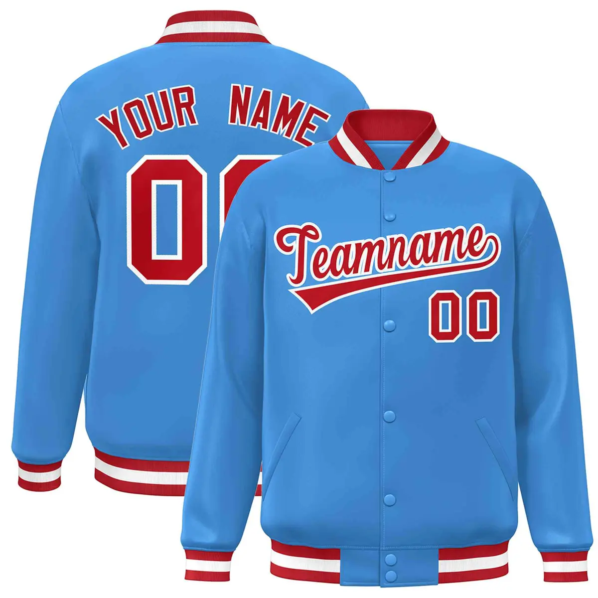 Powder Blue Red-White Varsity Full-Snap Letterman Jacket