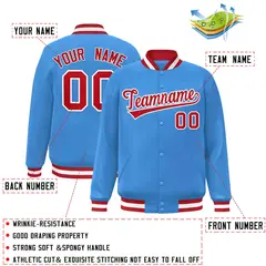 Powder Blue Red-White Varsity Full-Snap Letterman Jacket 2