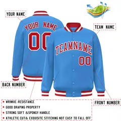 Powder Blue Red-White Varsity Full-Snap Letterman Jacket 2