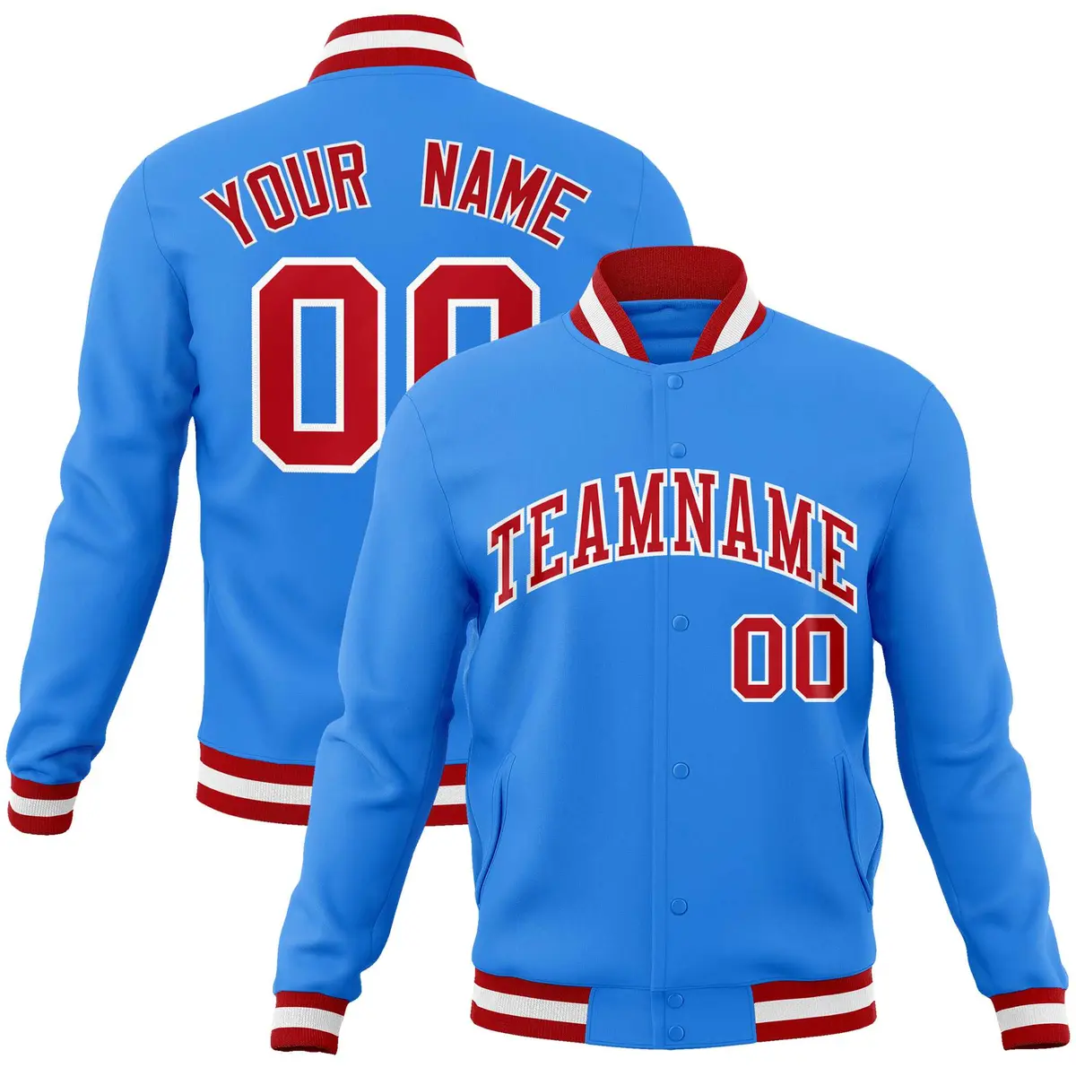 Powder Blue Red-White Varsity Full-Snap Letterman Jacket