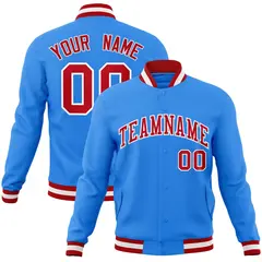Powder Blue Red-White Varsity Full-Snap Letterman Jacket 1