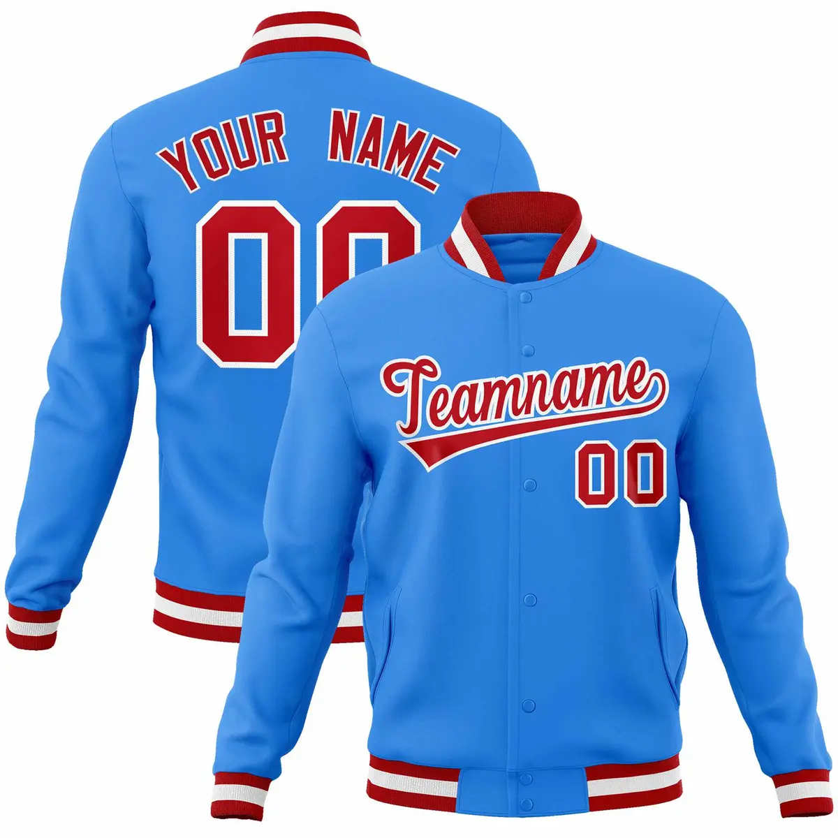 Powder Blue Red-White Varsity Full-Snap Letterman Jacket