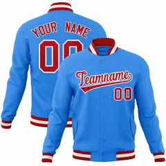 Powder Blue Red-White Varsity Full-Snap Letterman Jacket 1