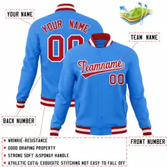 Powder Blue Red-White Varsity Full-Snap Letterman Jacket 4