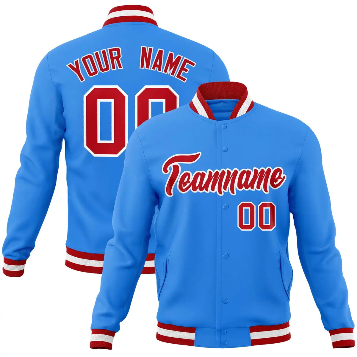 Powder Blue Red-White Varsity Full-Snap Letterman Jacket