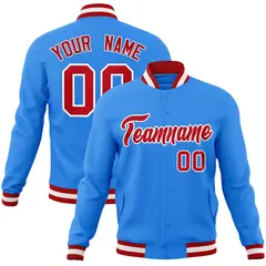 Powder Blue Red-White Varsity Full-Snap Letterman Jacket 1