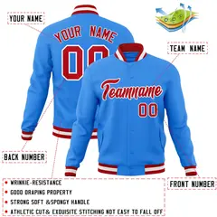 Powder Blue Red-White Varsity Full-Snap Letterman Jacket 4