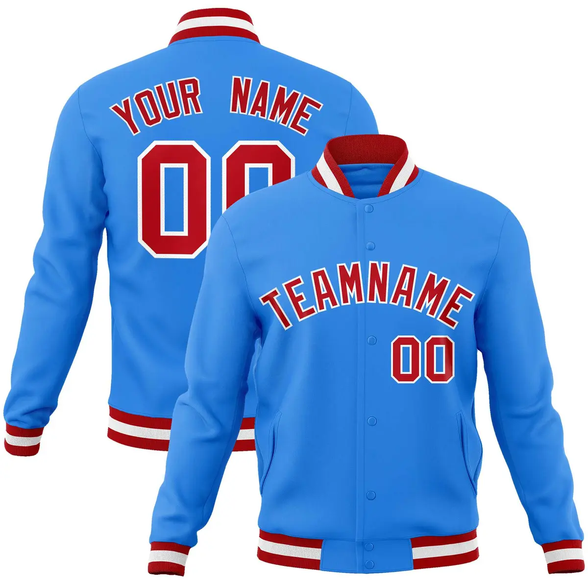 Powder Blue Red-White Varsity Full-Snap Letterman Jacket