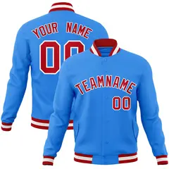Powder Blue Red-White Varsity Full-Snap Letterman Jacket 1