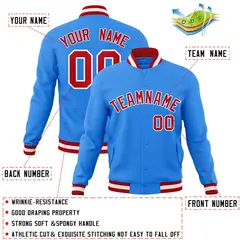 Powder Blue Red-White Varsity Full-Snap Letterman Jacket 4