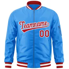 Powder Blue Red-White Varsity Full-Zip Letterman Bomber Jacket 3
