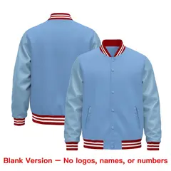 Powder Blue Red White Varsity Jacket with Faux Leather Sleeves 6