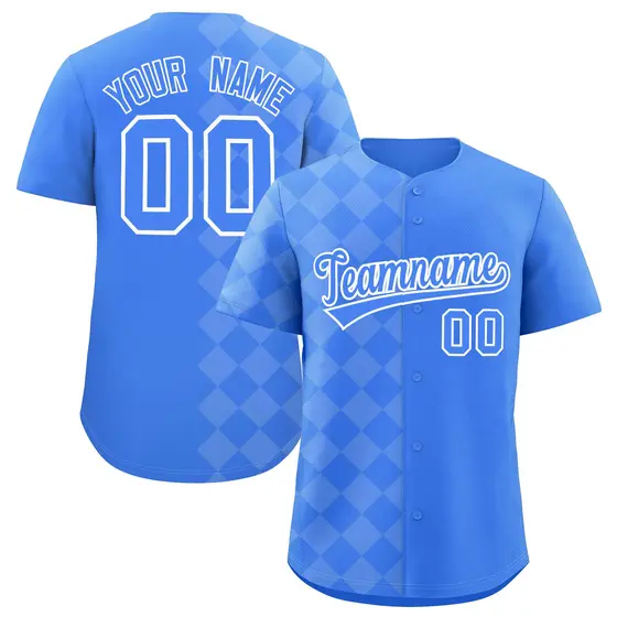 Powder Blue Rhombus Design Authentic Baseball Jersey