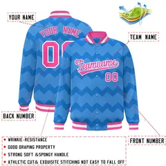 Powder Blue Ripple Color Block Full-Snap Varsity Baseball Jacket 2