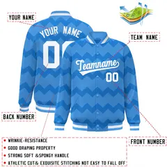 Powder Blue Ripple Color Block Full-Snap Varsity Baseball Jacket 2