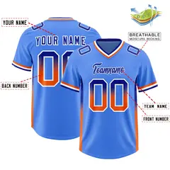 Powder Blue Royal and Orange Gradient Sides Football Jersey 2