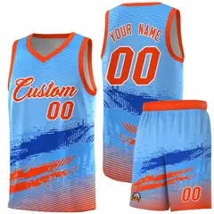 Powder Blue Royal and Orange Graffiti Basketball Jersey 1