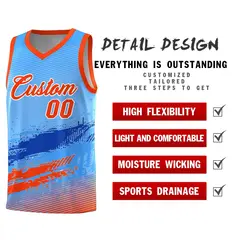 Powder Blue Royal and Orange Graffiti Basketball Jersey 2