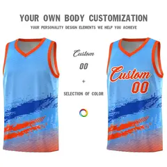 Powder Blue Royal and Orange Graffiti Basketball Jersey 3