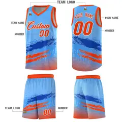 Powder Blue Royal and Orange Graffiti Basketball Jersey 5