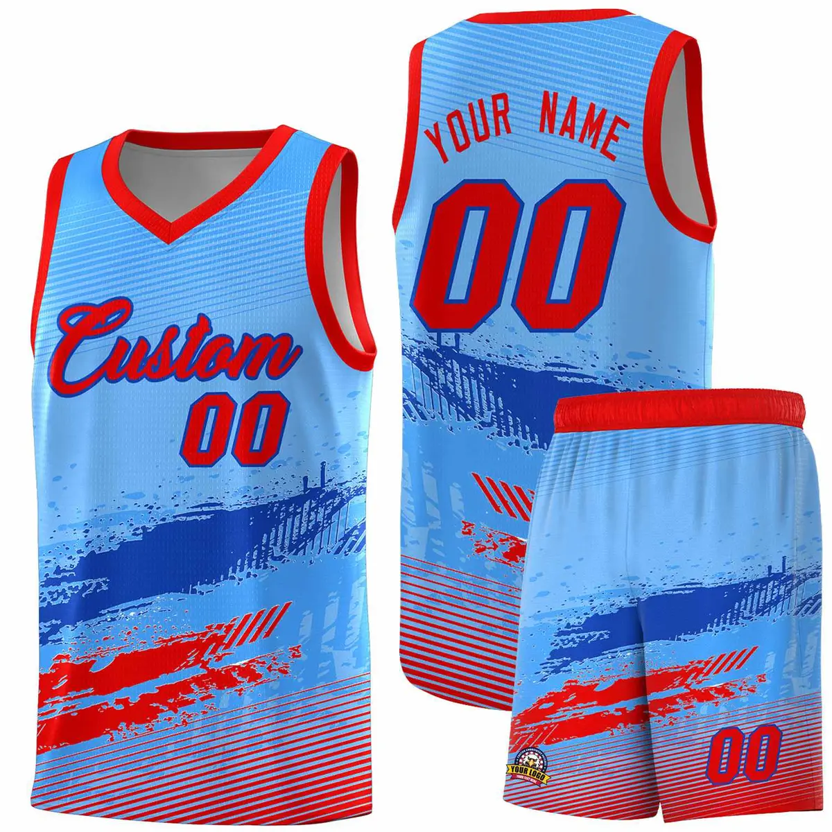 Powder Blue Royal and Red Graffiti Basketball Jersey
