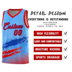 Powder Blue Royal and Red Graffiti Basketball Jersey 2