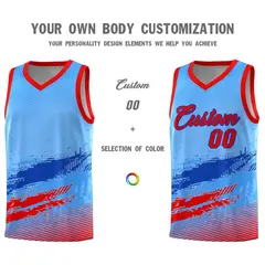 Powder Blue Royal and Red Graffiti Basketball Jersey 3