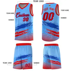 Powder Blue Royal and Red Graffiti Basketball Jersey 5