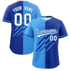 Powder Blue Royal Blue Tiger Claw Scratch Split Baseball Jersey 1