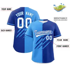 Powder Blue Royal Blue Tiger Claw Scratch Split Baseball Jersey 2