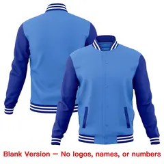 Powder Blue Royal Blue White Raglan Full-Snap Letterman Cotton Jacket 6