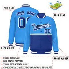 Powder Blue Royal Color Block Varsity Full-Snap Letterman Jacket 2
