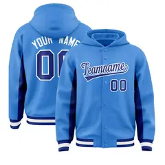 Powder Blue Royal Color Block Varsity Letterman Jacket Hoodie 1