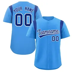 Powder Blue Royal Full Button Classic Baseball Jersey 1