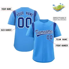 Powder Blue Royal Full Button Classic Baseball Jersey 2