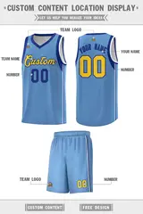 Powder Blue Royal-Gold Sleeve Color Block Basketball Jersey 2