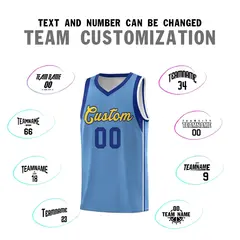 Powder Blue Royal-Gold Sleeve Color Block Basketball Jersey 4