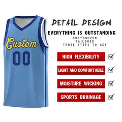 Powder Blue Royal-Gold Sleeve Color Block Basketball Jersey 5