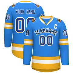 Powder Blue Royal Gold-White Classic Style Hockey Jersey