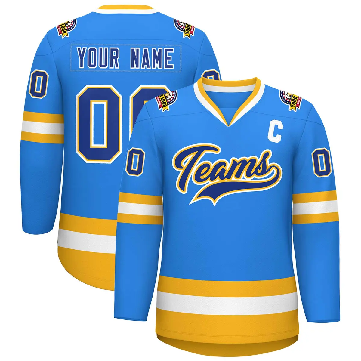 Powder Blue Royal Gold-White Classic Style Hockey Jersey
