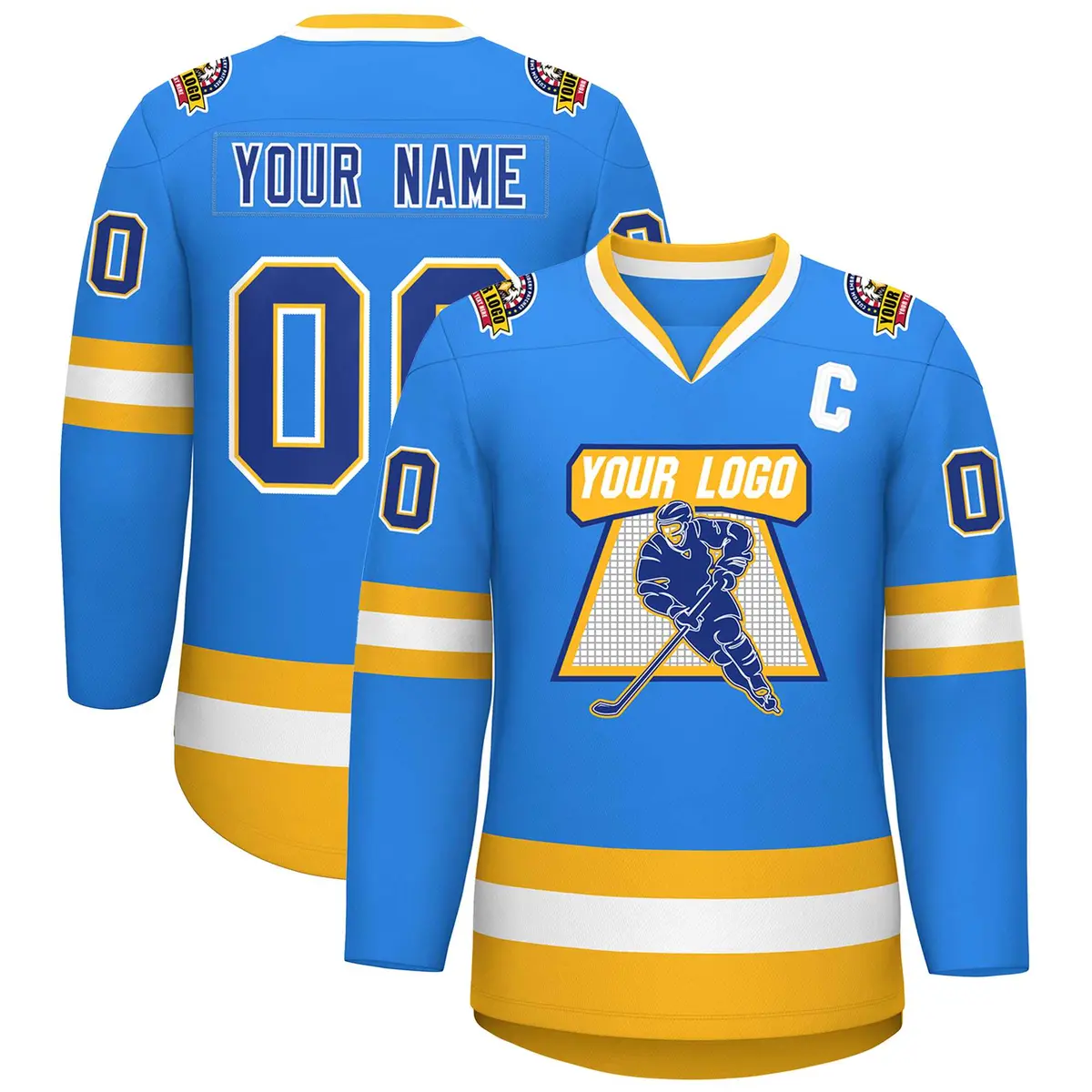 Powder Blue Royal Gold-White Classic Style Hockey Jersey
