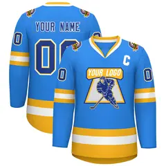 Powder Blue Royal Gold-White Classic Style Hockey Jersey 1