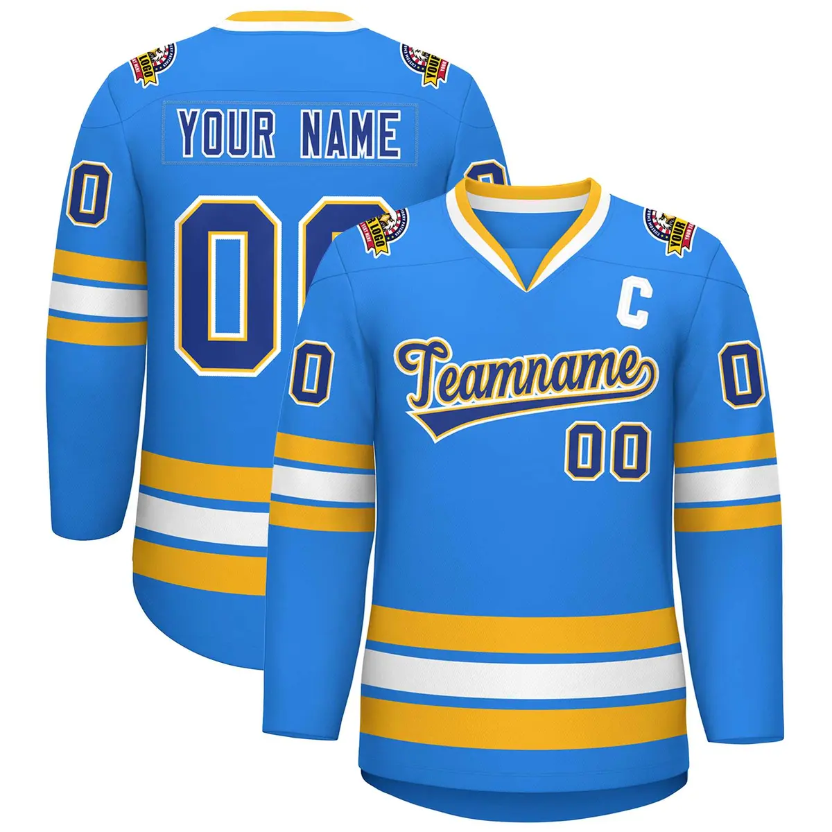 Powder Blue Royal Gold-White Classic Style Hockey Jersey
