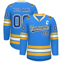Powder Blue Royal Gold-White Classic Style Hockey Jersey