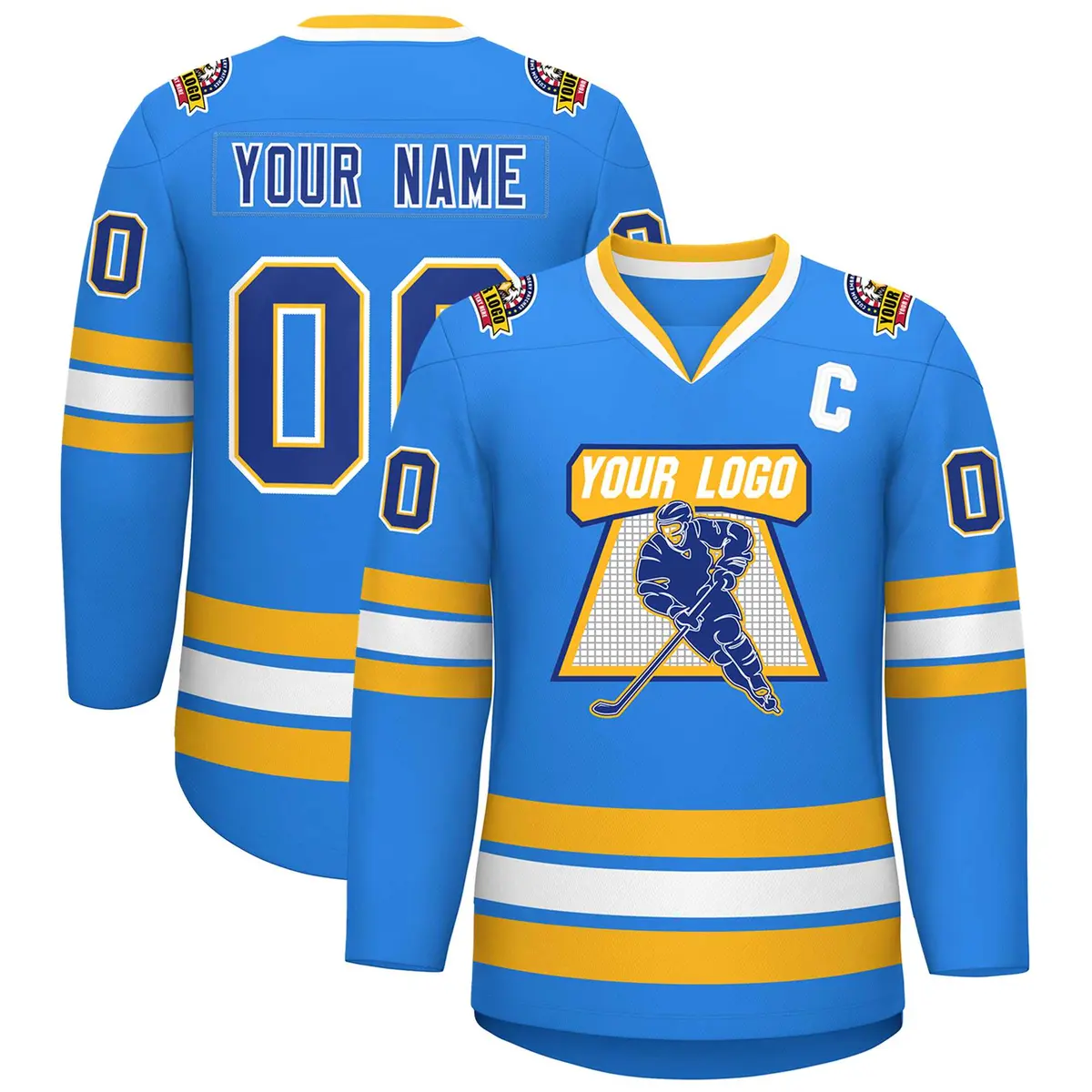 Powder Blue Royal Gold-White Classic Style Hockey Jersey