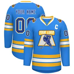 Powder Blue Royal Gold-White Classic Style Hockey Jersey