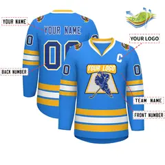 Powder Blue Royal Gold-White Classic Style Hockey Jersey 2
