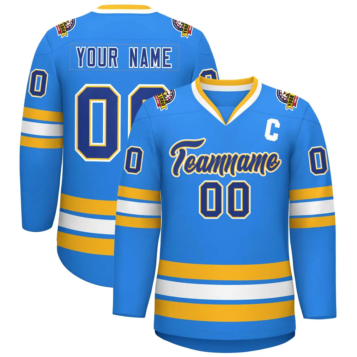Powder Blue Royal Gold-White Classic Style Hockey Jersey