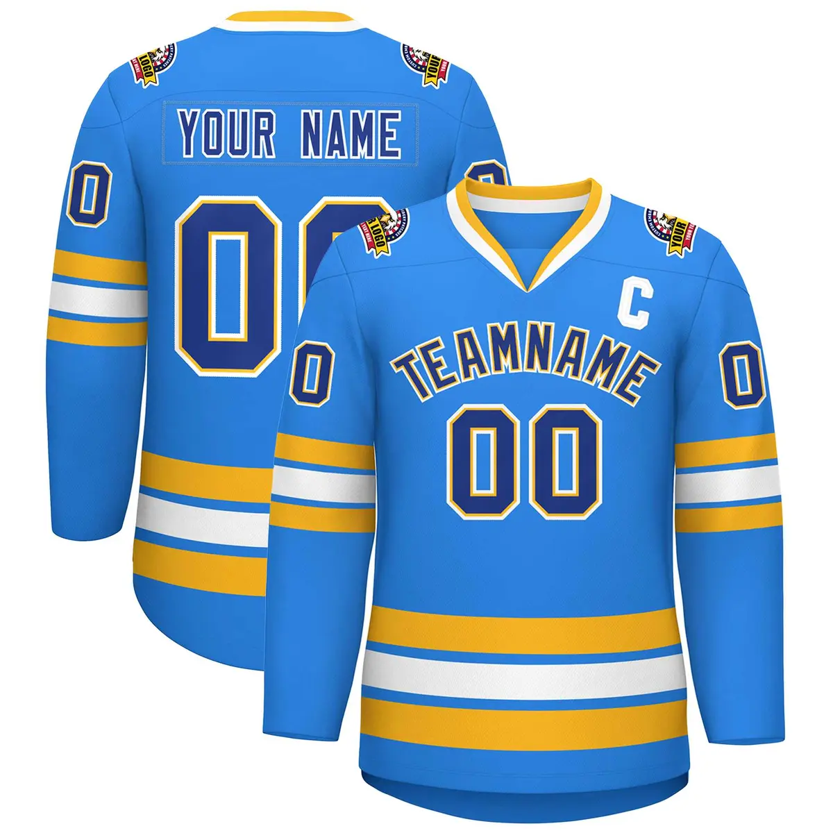 Powder Blue Royal Gold-White Classic Style Hockey Jersey