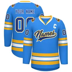 Powder Blue Royal Gold-White Classic Style Hockey Jersey